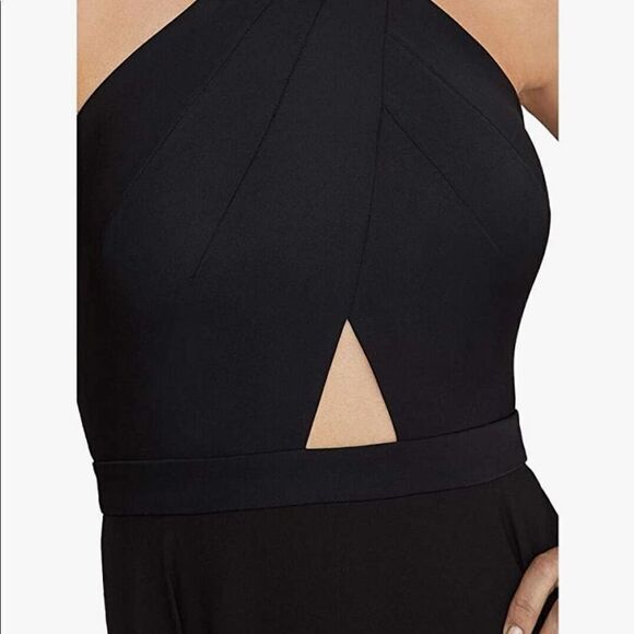 Bcbgmaxazria Black Sleeveless Cross-Front Halter Midi Cocktail Dress 2 - Picture 3 of 6